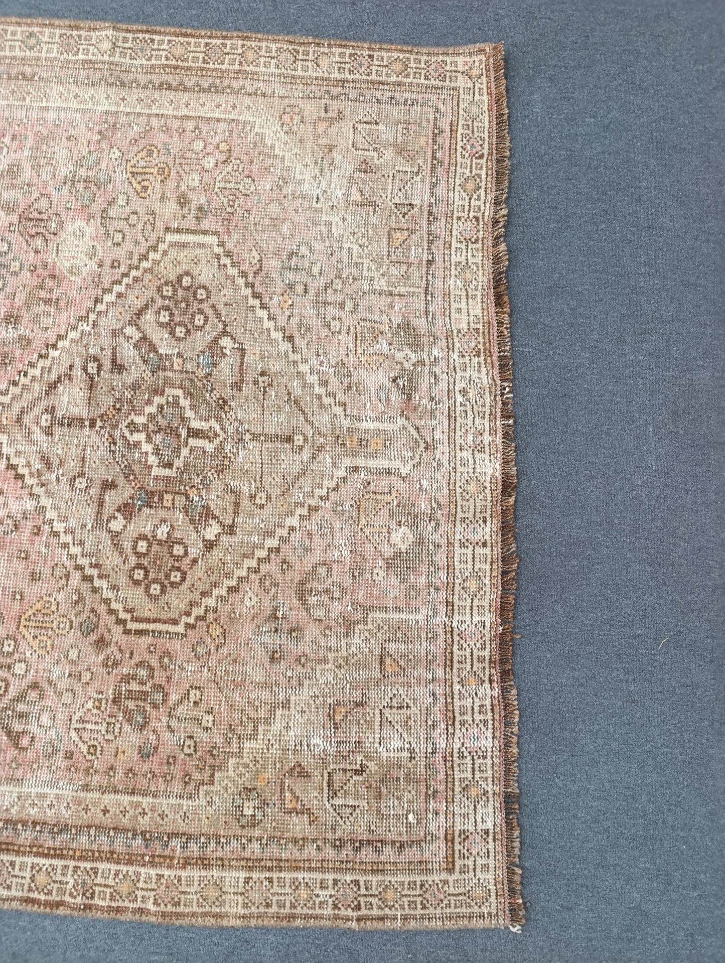4'8" x 7'3" Vintage Distressed Rug, Blush Beige Tribal Carpet