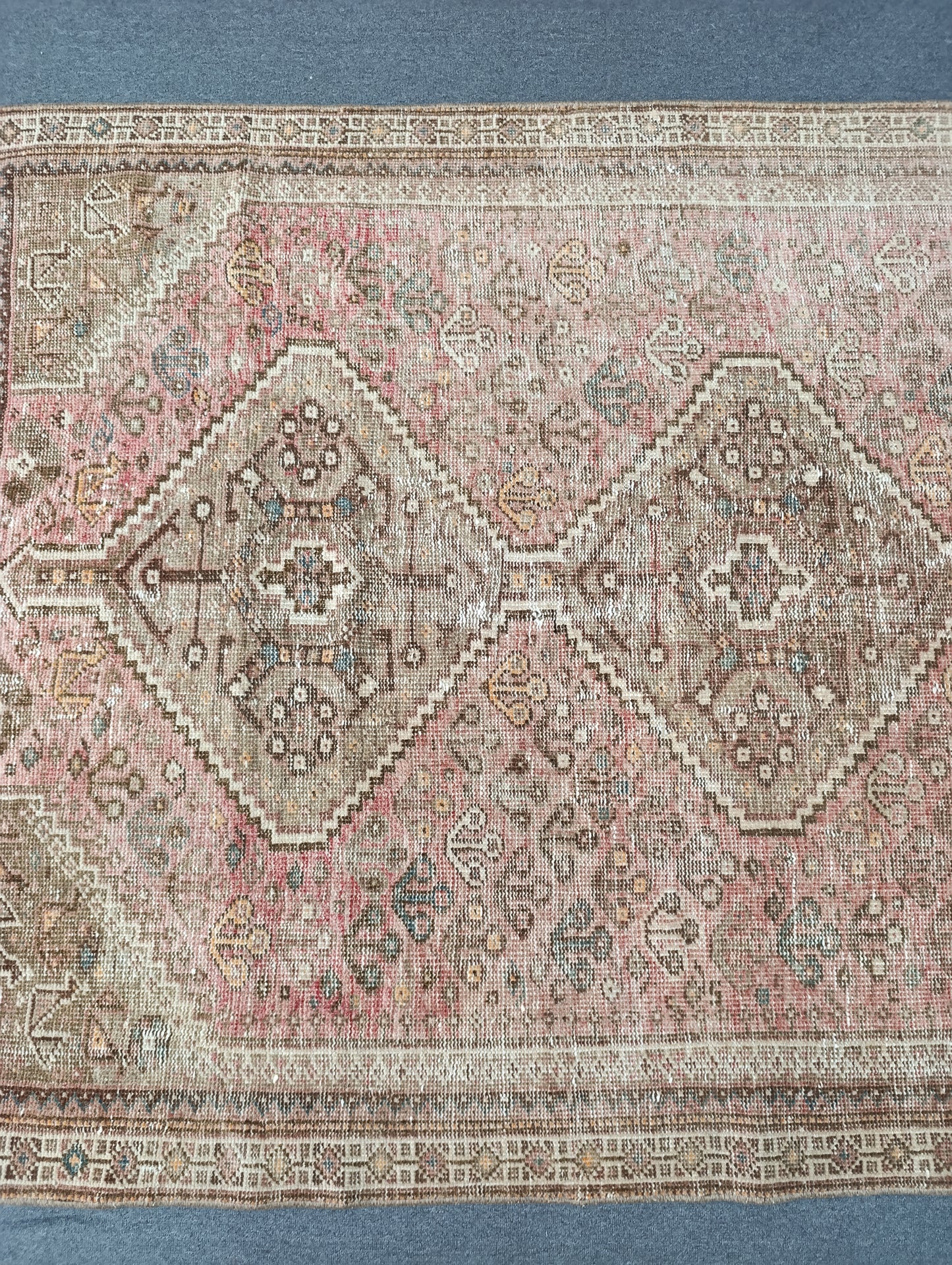 4'8" x 7'3" Vintage Distressed Rug, Blush Beige Tribal Carpet