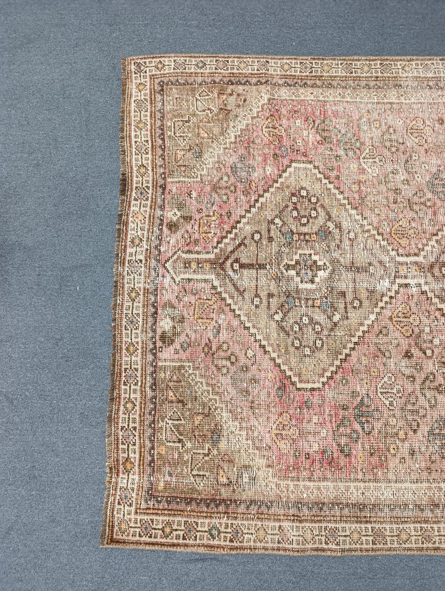 4'8" x 7'3" Vintage Distressed Rug, Blush Beige Tribal Carpet